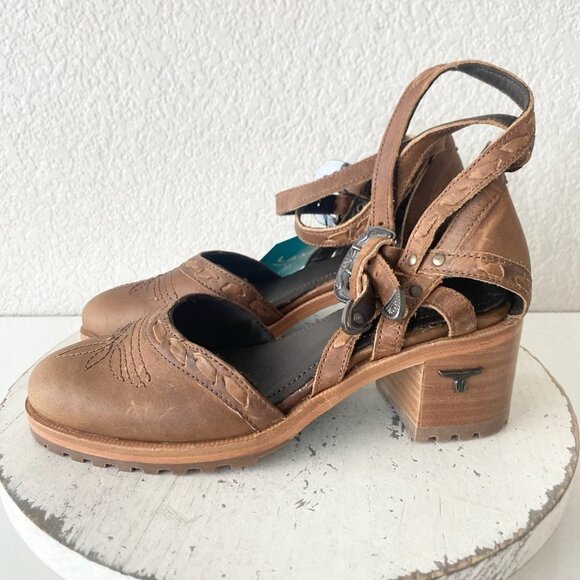 Lane Boots Womens Western Heels 7 Brown Casual Sandals Cowgirl Leather Buckle - Picture 4 of 10